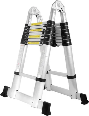 Obrázok produktu pre Fiqops teleskopický rebrík Viacúčelový rebrík Skladací rebrík do 150 kg Multifunkčný rebrík 2,5+2,5 m 5M