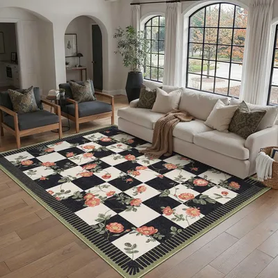 Zdjęcie produktu dla Przewiewny dywan, nowoczesny wzór kwiatowy, 160x230 cm, antypoślizgowy, idealny do salonu