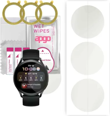 Produktbild von apgo 3 Stück Schutzfolie, Matt, kompatibel mit Huawei Watch 3 Smartwatch, Hydrogel Displayschutzfolie mit Positionierhilfe, Displayfolie, robust und kratzfest