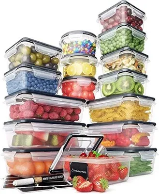 Image de 16 boîtes en plastique hermétiques avec couvercles à clic, sans BPA, pour la cuisine et les provisions