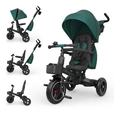 Produktbild von Kinderkraft SPINSTEP 2 PLUS – 6-in-1 Dreirad mit 360° Sitz, verstellbare Rückenlehne, UPF50+ Verdeck, bis 25 kg, Kinderwagen & Dreirad in einem, Grün