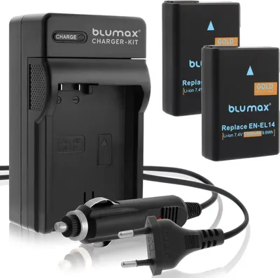 Produktbild von 2x Akku + Lader für Nikon EN-EL14  D3300  D5500 D5600 P7700 P7800 1300 mAh