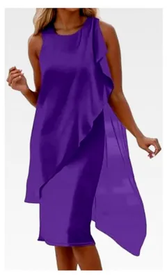 Produktbild von Damen Sommerkleid Chiffon Rundhalsausschnitt Cocktailkleid knielang Abendkleid kurz Festkleid A-Linie Patchwork Freizeitkleid elegant Hochzeitsgäste Minikleid Partykleid