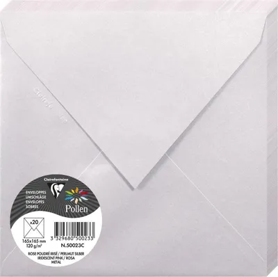 Zdjęcie produktu dla Koperty Clairefontaine w kolorze różowym z brokatem perłowym, 165 x 165 mm, 20 sztuk