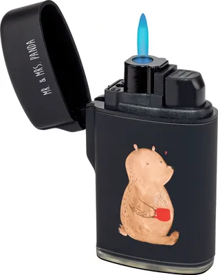 Produktbild von Mr. & Mrs. Panda Gasfeuerzeug Bär Kaffee - Schwarz - Geschenk, sturmfeuerzeuge, zigarettenanzünder, Feuerzeug, Guten Morgen, Coffee, sturmfeuerzeug, Bären, Feuerzeuge
