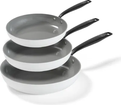Produktbild von BE Living Bratpfanne - Ø 20, 24 & 28 cm - Pfannenset Induktion - Antihaft-beschichtung - Geeignet für alle Herdarten - -frei - Weiß