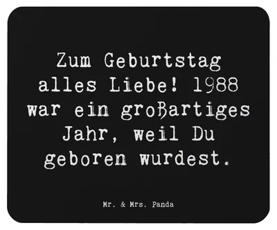 Produktbild von Mr. & Mrs. Panda Mouse Pad Spruch 1988 Geburtstag - Schwarz - Geschenk, laptop mousepad, Happy Birthday, Mauspad, mousematte, Geburtstagswünsche, Alter, geboren, Jubiläum