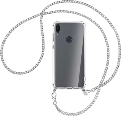 Produktbild von Handykette Backcover-Schutzhülle mit Band (Metall silberfarben) für Asus Zenfone Max M2 - silberfarbene Kette