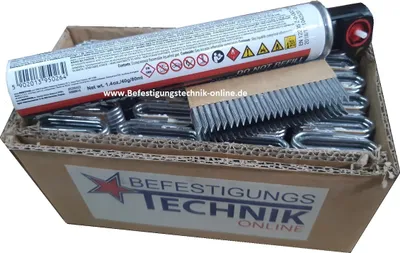 A box of fasteners with a gas canister on top.