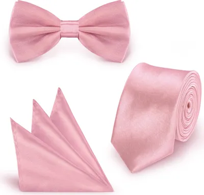 Produktbild von SET Krawatte Fliege Einstecktuch Rosa  einfarbig uni aus Polyester