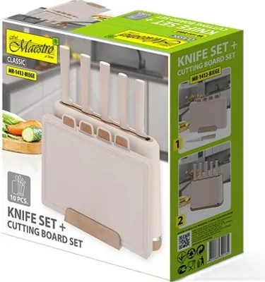 Obrázok produktu pre mellerware MR-1412-Beige Sada nožov s blokom + doska na krájanie béžová