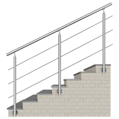 Produktbild von AICA Treppengeländer Edelstahl Seitenmontage Handlauf 200 cm mit 3 Querstäben Innen & Außen