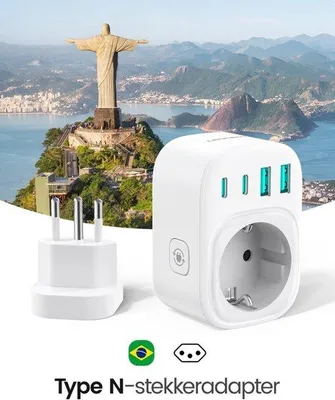 Productafbeelding van 5-in-1 reisstekker adapter Brazilië, type-N adapter