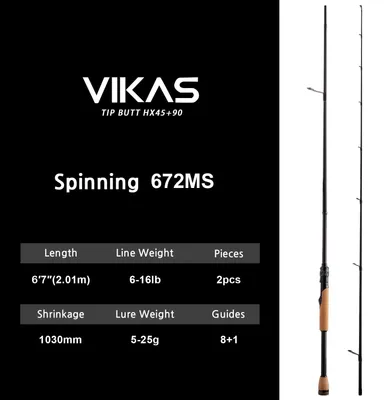 Produktbild von Bass Angelrute, langlebige Kohlenstoffkonstruktion, ergonomischer Griff, VIKAS-672MS