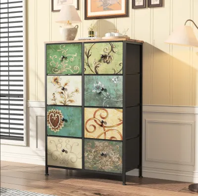 Immagine prodotto di CDGlobal cassettiera, credenza, mobile da cucina, mobile TV, tavolo TV, mobile contenitore, mobile per vini, 8 cassetti, 67,5 x 30 x 100 cm, soggiorno