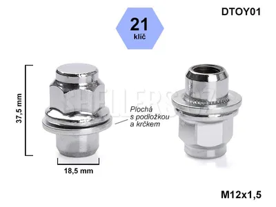 Obrázok produktu pre Matica kolesa M12x1,5 uzavretá, plochá podložka, Toyota, kľúč 21, DTOY01, výška 37,5 mm