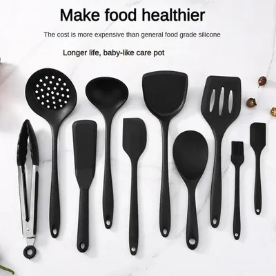 Produktbild von 1/10-teiliges Küchenwerkzeug-Set aus lebensmittelechtem Silikon, hitzebeständiger Schlitzlöffel für antihaftbeschichtetes Kochgeschirr und Hot Pot, Mehrzweck-Sieb.Version:10 Stück Set