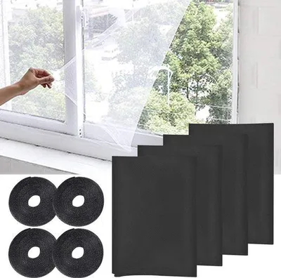 Produktbild von Ibenzoa® Fliegengitter-Set für Fenster – 4× 150×200 cm, Schutz gegen Mücken & Fliegen, inkl. 4× selbstklebendes Klettband à 700 cm, 0,4 cm, Montage ohne Bohren