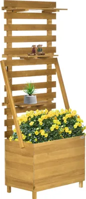 Produktbild von Outsunny Hochbeet mit Rankgitter, Pflanzkasten mit 3 Ablagen, für Garten, Holz