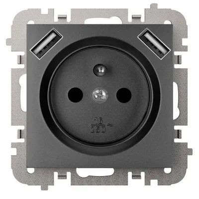 Obrázok produktu pre Zásuvka SANTRA 2P+T, 2x USB, bez rámika, čierna, určená na zapustenie do steny, model 4188-19