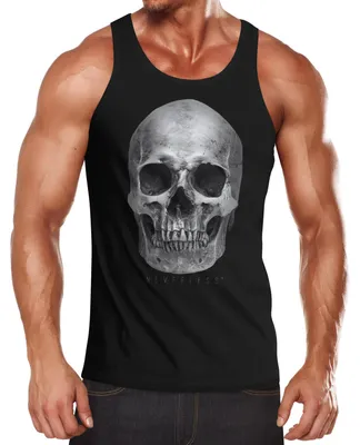 Produktbild von Herren Tank-Top Totenkopf Skull Totenschädel Aufdruck Print Motiv Muskelshirt Muscle Shirt Neverless® schwarz XXL