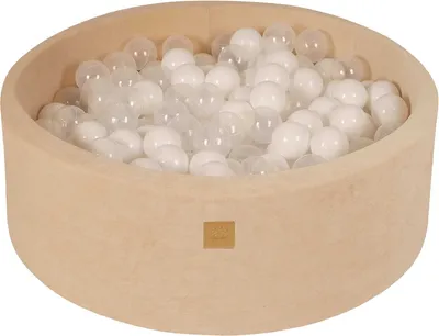 Produktbild von MeowBaby Naturfarben Bällebad rund 90x30cm, bälle: Weiß/Transparent