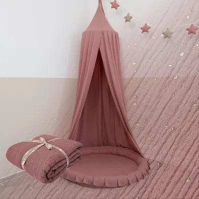 Immagine prodotto di Baldacchino Rosa antico con applicazione dorata - Cielo letto per cameretta