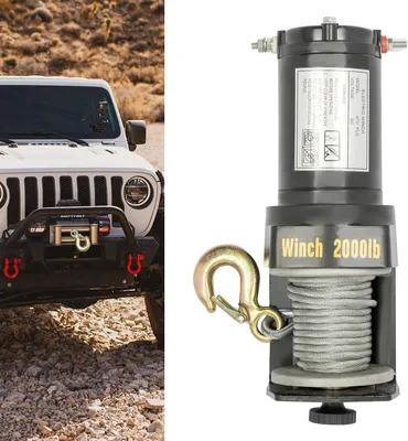 Obrázek produktu pro Elektrický naviják – 12 V, 0,4 kW – tažná síla 900 kg horizontálně – zdvihová síla 200 kg – lano 6 m, 4 mm – IP67 – černá barva
