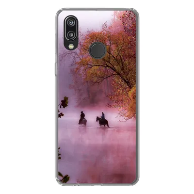 Produktbild von MuchoWow® Handyhülle Schutzhülle Hülle für Huawei P20 Lite (2020) Pferde - Nebel - Wald Silikon Softcase Handy Hülle - Kartenhalter