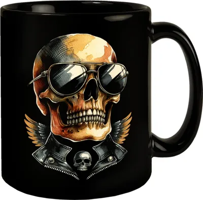 Produktbild von Rocker Totenkopf Tasse schwarz in Schwarz