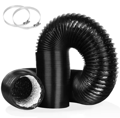 4 Zoll x 16 Fuß PVC-Luftkanal, schwarz, lichtdicht, mit 2 Klemmen