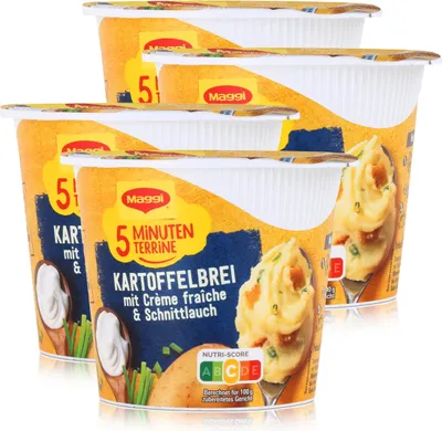 Produktbild von Maggi 5 Minuten Terrine Kartoffelbrei Créme fraiche Schnittlauch 53g (4er Pack)
