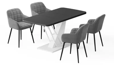 Productafbeelding van Eettafel set Vicco Fenaro Zwart/Wit 120 x 80 cm met 4 eetkamerstoelen, Model 62766