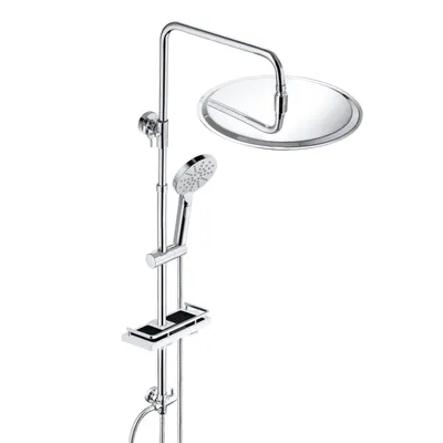 Immagine prodotto di JOHO set doccia a pioggia in acciaio inox con asta doccia, sistema doccia senza rubinetto con mensola doccia cromata (soffione D30cm)