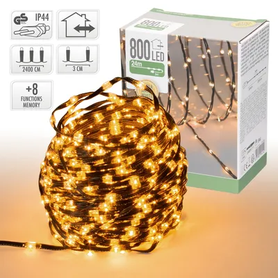Produktbild von ECD Germany LED Micro Cluster Lichterkette 24 m 800 LEDs Extra Warmweiß 8 Modi Strombetrieb IP44 Wasserabweisend Innen/Außen Weihnachtsbeleuchtung