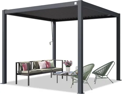Obrázek produktu pro PRIMEYARD Pergola 3x3 m s hliníkovými sloupky a ocelovou lamelovou střechou - antracitová