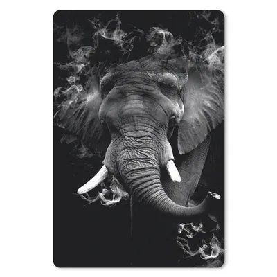Produktbild von MuchoWow® Mauspad Mousepad Elefant mit Rauch vor schwarzem Hintergrund - schwarz und weiß 40x60 cm - Mousepads - Maus Mat - Pad - Mausunterlage - Schreibtisch Accesoire