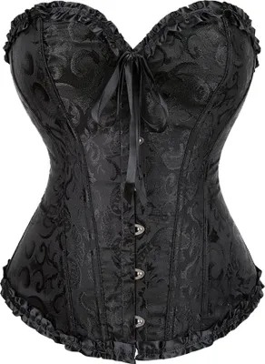 Obrázek produktu pro Dámský šněrovací korzet s kosticemi, overbust korzet, bustier, body shaper top, princeznovský korzet - černý