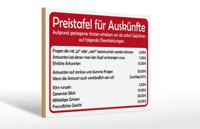 Produktbild von Holzschild Spruch 30x20cm Preistafel für Auskünfte