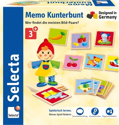 Produktbild von Selecta Memo Kunterbunt, Memospiel, Merkspiel, Suchspiel, Kinderspiel, ab 3 Jahren, 36 Teile, 63025