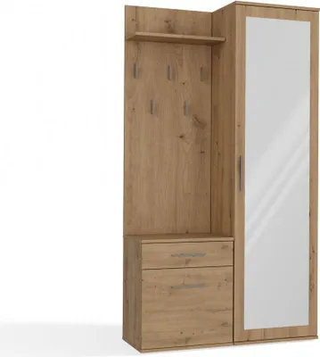 Immagine prodotto di Guardaroba "DUO" con specchio, armadio, cassetto e appendiabiti - Rovere Artisan | Colore: Rovere Artisan