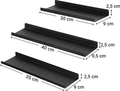Produktbild von Famanu Wandregal Set aus Metall - 3 Stück, schwarz