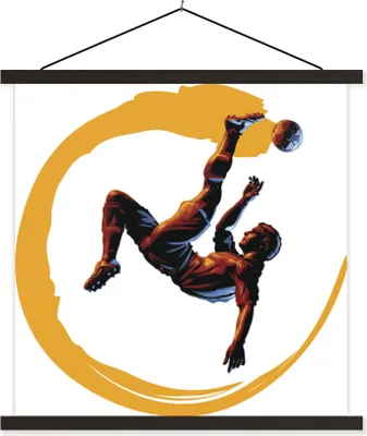 Produktbild von MuchoWow® Textilposter Illustration eines Fußballers, der einen Fallrückzieher macht - Jungen - Mädchen - Kinder 60x60 cm mit schwarzem Rahmen - Posteraufhänger