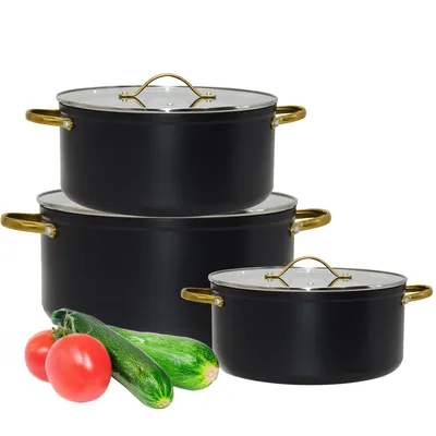 Produktbild von Topfset Hanys 6Teilig Töpfe Kochtopf Kochset Aluminium Mit Deckel Schwarz Golden