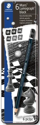 Produktbild von Bleistift Mars Lumograph black Metalletui mit 6 Stiften schwarz Packung mit 10 Stück