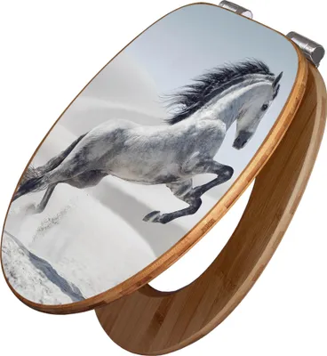 Zdjęcie produktu dla banjado Design deska sedesowa bambusowa z funkcją miękkiego zamykania - Wild Horse - deska sedesowa z funkcją miękkiego zamykania drewniana / wysokiej jakości bambusowa deska sedesowa do wszystkich popularnych toalet [TDB2 10728]