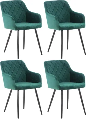 Produktbild von CLP 4er Set Esszimmerstuhl Shila Gesteppt grün Material Samt