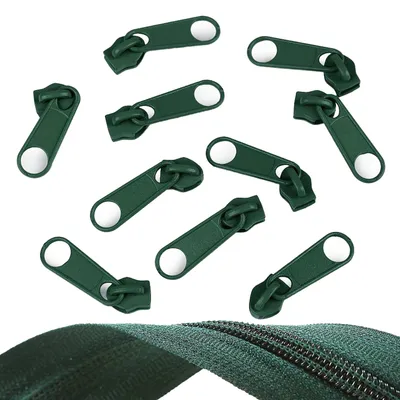 10 Reißverschluss Zipper für Endlosreißverschluss, 5mm, dunkelgrún