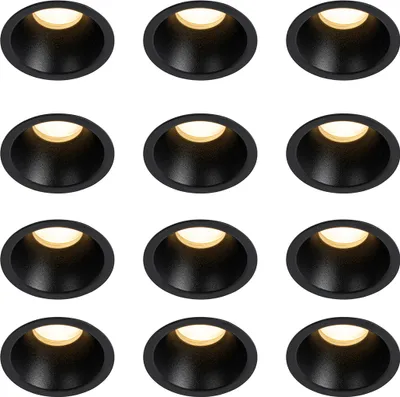 Zdjęcie produktu dla QAZQA – nowoczesny zestaw 12 nowoczesnych reflektorów do zabudowy, czarne GU10 35 mm IP44 – Dept I Salon I Sypialnia – okrągłe, aluminiowe – przystosowane do żarówek LED GU10