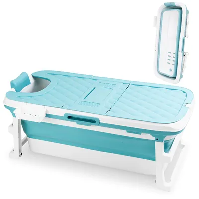 Immagine prodotto di Vaschetta da bagno pieghevole Ikodm, dimensioni 149x60x50 cm, modello XXL, colore blu, realizzata in plastica PP e TPE, con rulli massaggianti, ideale per persone di grande corporatura